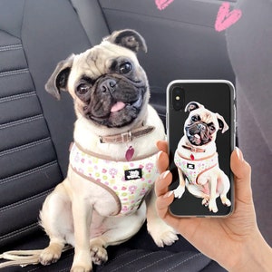 Custom Pet Portrait Case for iPhone 15 14 13 12 11 Pro Max mini XS XR X SE 8 Plus Gift Ideas Dog Lover Owner Illustration Personalized Clear image 2