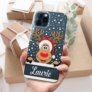 Christmas Case for iPhone 15 14 Pro Max 13 mini 12 11 XS XR X 10s 10r 10 8 Plus 7 6s 6 SE Clear Phone Cover Reindeer Xmas Gift Personalize