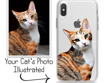 Cat Portrait Phone Case for iPhone 15 Pro Max 14 Plus 13 mini 12 11 XR XS X 10 8 7 6s 6 SE Custom Illustrated Pet Dog Drawing