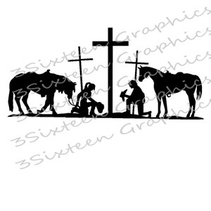 Vaqueros rezando 3 Cruces descarga digital. caballos. vaquero. vaquera. svg. png. jpg. Clipart. para Crikut, cortadoras de vinilo, impresiones, Jesús