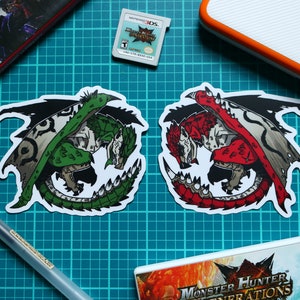 Der König und die Königin der Monster - Monster Hunter Rathian und Rathalos Vinyl Die-Cut Aufkleber