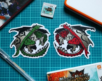The King and Queen of Monsters - Monster Hunter Rathian and Rathalos Vinyl Die-Cut Stickers
