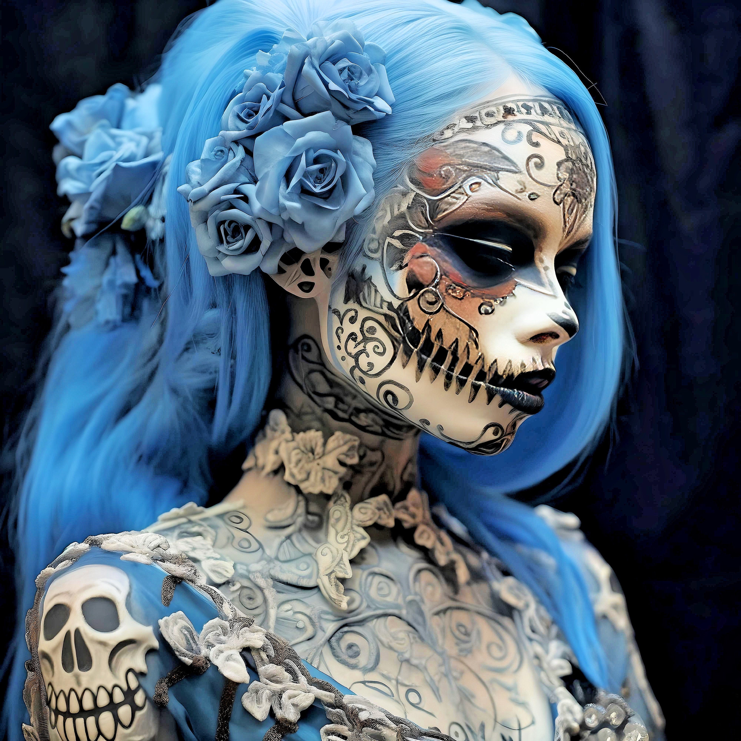 Tattoo Female Sugar Skull Wall Art Print Skull With Roses Ai Art Digital  Drawing AI Print