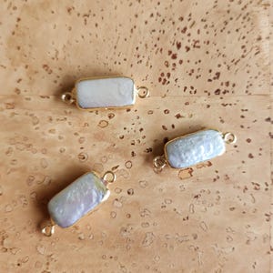 Natural  Pearl Pendant Gold Plated Double Hole Connector for Jewelry Making, front charm for planner, journal accessories, planner ecosystem