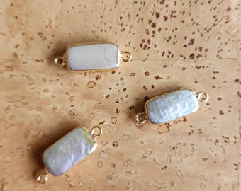 Baroque Pearl Pendant, Gold Plated Double Hole Connector, Planner Charm
