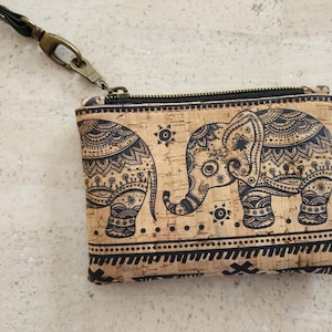 Elefant Kork Armband, kleiner Kork Münzbeutel, Reißverschlusstäschchen, abnehmbare Handschlaufe, vegane Geschenkidee