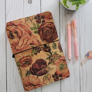 cork travel journal, vegan journal, dot grid journal, teacher appreciation gift, traveler gift, A5 journal cover, roses tn, faudori