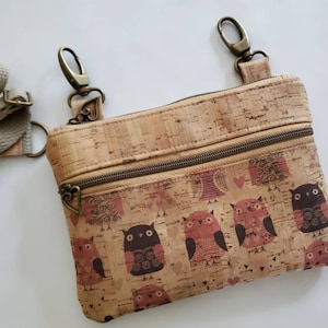 bolso de cadera, bolso de corcho, bolso de corcho, ideas de regalos veganos, bolso de cuerpo cruzado, bolso de lazo de cinturón, bolso de cadera de búho, regalo para ella, bolso de búho, regalo de mamá, amantes de los búhos