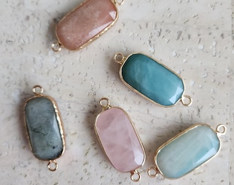 Natural Stone Connector Charm, Rose Quartz, Amazonite, Labradorite, Planner Charm