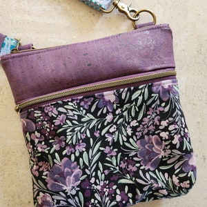 Kork Umhängetasche, lila Blumenkorktasche, vegane Handtasche, Geschenk für Mutter, Blumentasche aus Rifle Paper