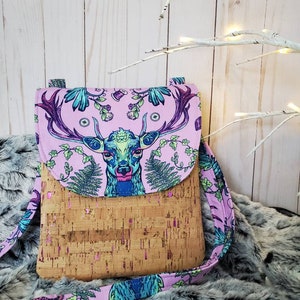 Deer Cross Body Bag, Cork bag, cork purse, pink deer bag,  cork cross body bag, vegan purse, vegan gift ideas, mom gift, small bag