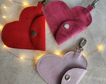 cork heart shape pouch, heart pouch, valentine gift, vegan valentine, gift card holder, galentine present, valentine appreciation gift