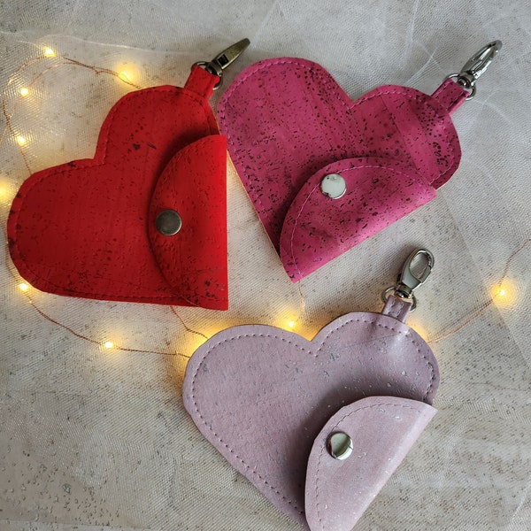 cork heart shape pouch, heart pouch, valentine gift, vegan valentine, gift card holder, galentine present, valentine appreciation gift