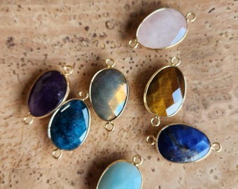 Faceted Agate Pendant Connector, DIY Jewelry Charm (23x18mm)