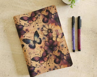 A5, A6, B6, B6 Slim, B5, N1, A6 purple butterfly cork planner cover, slip on planner cover, vegan cover, vegan gift idea, minimal cover