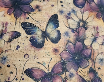 deluxe A5, A6, B6, B5, B6 Slim, N1 purple butterfly cork journal cover, cousin planner cover, planner cover with pockets and snap tab