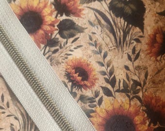sunflower cork wallet insert for A5 travel notebook, vegan wallet insert, sister gift,  portfolio