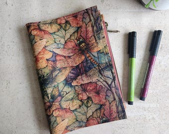 cork wallet insert for travel notebook, vegan accessories, sister gift,  dragonfly journal insert, portfolio