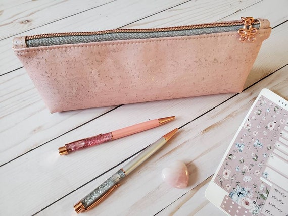 Rose Gold Cork Pencil Case, Cork Pencil Pouch, Journal Accessory