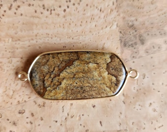 Natural Stone rectangle Double hole connector Necklace Pendant, tiger eye stone, front charm for planner