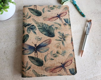 A5 dragonfly cork leather planner cover, folio cousin cover, vegan planner cover,  a5 cover, sustainable accessories