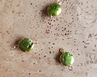 Green Pearl Gold Plated Charm, Double Hole Connector, Planner Accessory