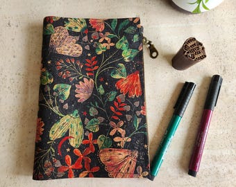 cork wallet insert for travel notebook, vegan accessories, sister gift,  black butterfly journal wallet insert, portfolio