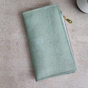 cork wallet insert for travel notebook, vegan accessories, sister gift,  mint green, portfolio