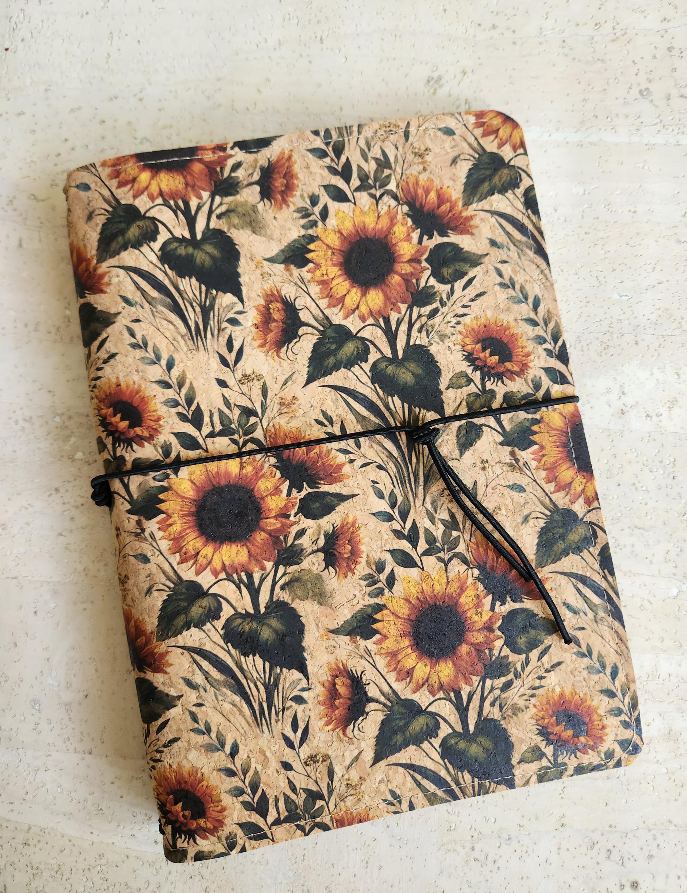 sunflower travel journal, journal, vegan journal, dot grid journal, teacher appreciation gift, traveler notebook, A5 journal cover, fauxdori