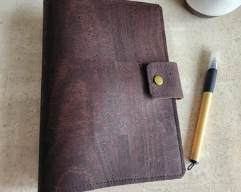 deluxe A5, A6, B6, B5, B6 Slim, N1 brown cork journal cover, with pockets and snap tab