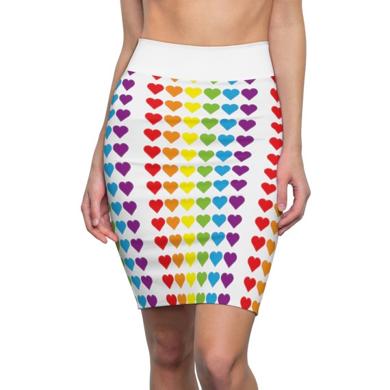 Rainbow Hearts women s Pencil Skirt Etsy UK