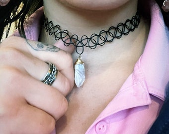 Crystal Tattoo Choker (Clear Quartz Crystals Vary in shape)