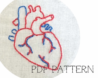 Anatomical Heart Embroidery Pattern PDF Download