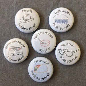 Tim DeVil // one inch pinback button sextet