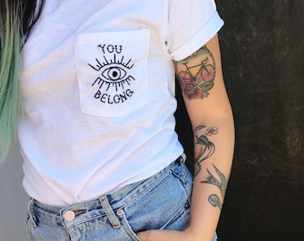 YOU BELONG // hand-embroidered pocket tee