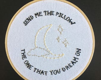 Send me the pillow // The one that you dream on - The Smiths lyric framed embroidery wall art