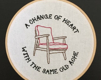 A change of heart // With the same old ache - The matches lyric framed embroidery wall art