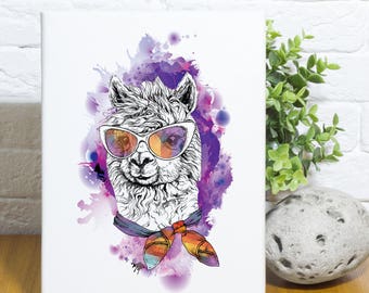 Hipster Llama Canvas Wall Art