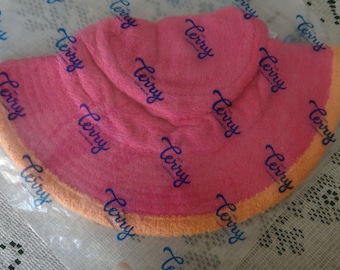 Kids XS Terry Cloth Hat - new in bag, sealed, pink orange