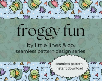 Frog Seamless Pattern | Playful Spring Digital Paper (12x12 PNG+JPG)