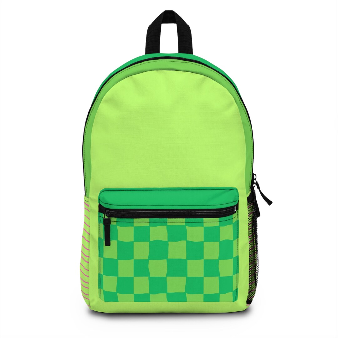 Lime Green Backpack for Back to School Bag Green Checker Etsy