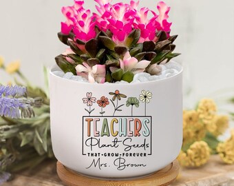 Personalized Thank You Gift For Teacher, Teacher Appreciation Gifts, Name Teachers Plant Seeds Pot, Custom Wildflower Teacher Name Plant Pot