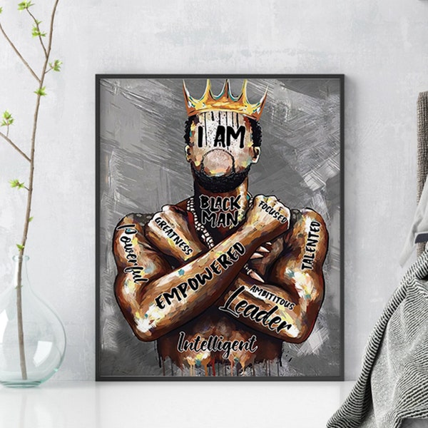 Black King Poster Canvas, I Am Black Man Poster, Black Man Poster, African American Poster, Black Man Wall Art, Black King Print, Home Decor