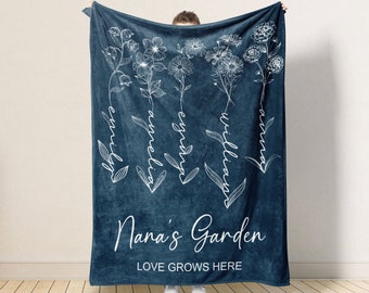 Personalized Gift for Nana, Mother's Day Gift for Grandma, Nana's Garden Blanket, Birth Flower Blanket, Nana Blanket With Grandkids Name