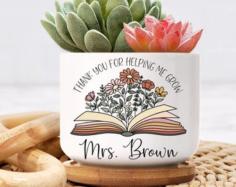 Personalized Teacher Appreciation Gift, Thank You Gift For Teacher, Thank You For Helping Me Grow Teacher Name Pot, Custom Teacher Plant Pot