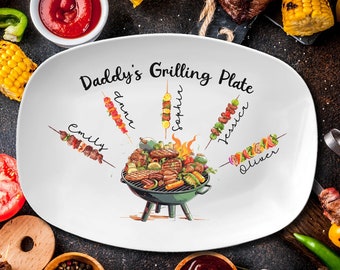 Fathers Day Gifts For Dad From Daughter Son, Daddy Grilling Plate, Grandpa Custom Grilling Platter With Kids Name, BBQ Platter Papa Gifts