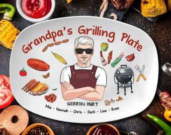 Fathers Day Gifts,  Customized BBQ Grandpa Grill Platter, Gift For Grandpa, Grilling Plate Papa With Kids Names, Papa Platter Gifts For Him