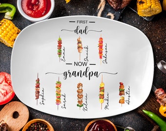 Fathers Day Gifts, First Dad Now Grandpa Platter, Gift For Dad From Daughter, Custom Grilling Plate Papa With Kids Names, Platter Papa Gifts