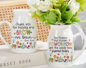 Personalized Appreciation Teacher Gift, Thank You Gifts For Teacher, Custom Flower Vase For Teacher, Thank You For Helping Teacher Name Vase