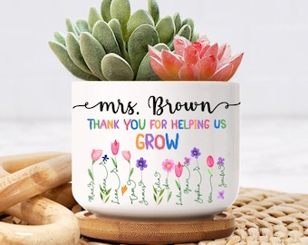 Personalized Thank You Gift For Teacher, Teacher Appreciation Gift, Thank You For Helping Us Grow Ceramic Pot, Teacher With Student Name Pot